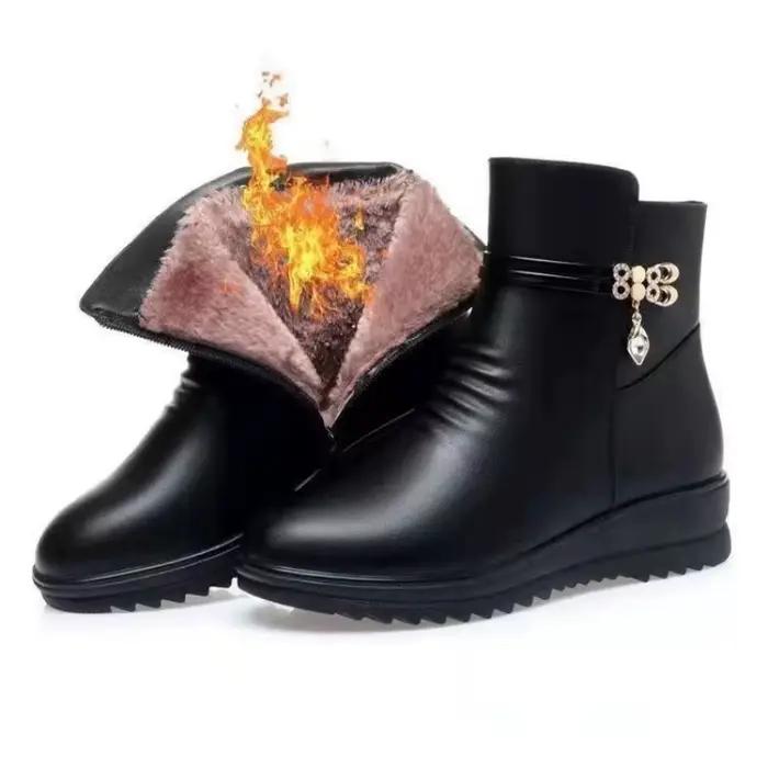 Cuir femmes bottes 2024 hiver épais laine doublé