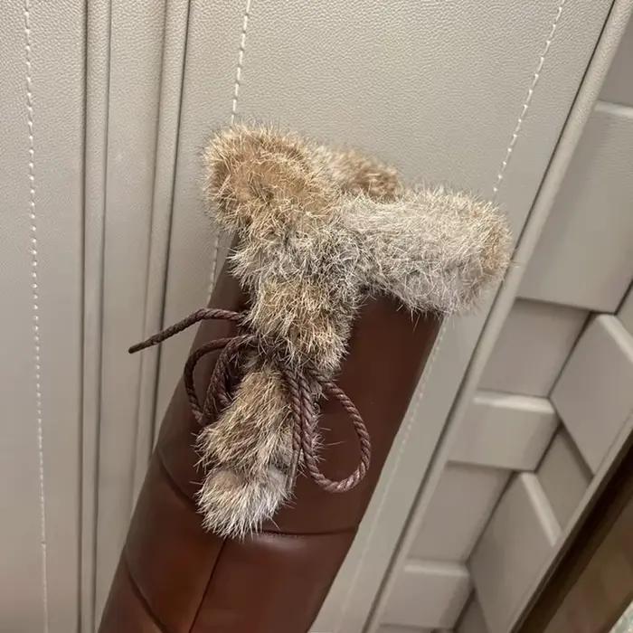 Cuissardes hautes femmes mode hiver chaud en peluche bout rond talons hauts robe de soirée dames noir marron longues plate-forme bottes 81-9