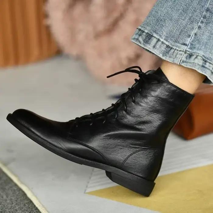 Bottines en cuir noires polyvalentes pour femmes, uniforme décontracté, pour spectacle scolaire, bottes simples à la mode, nouvelle collection 2026