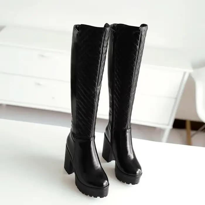 Bottes d'équitation à talons hauts carrés pour femmes, plate-forme optique, bottes hautes au genou pour femmes, bottes Roma, chaussures d'hiver sexy