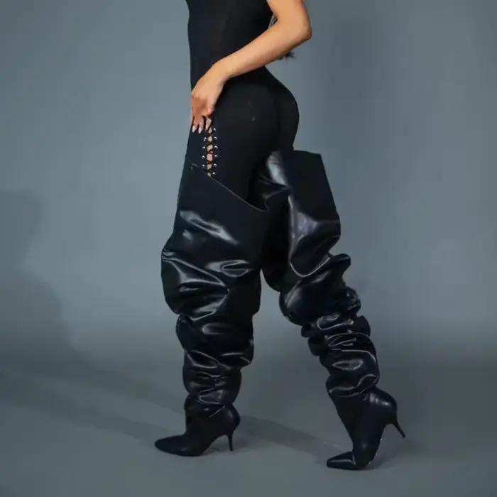 Nouvelles Bottes Plissées Rouges pour Femme