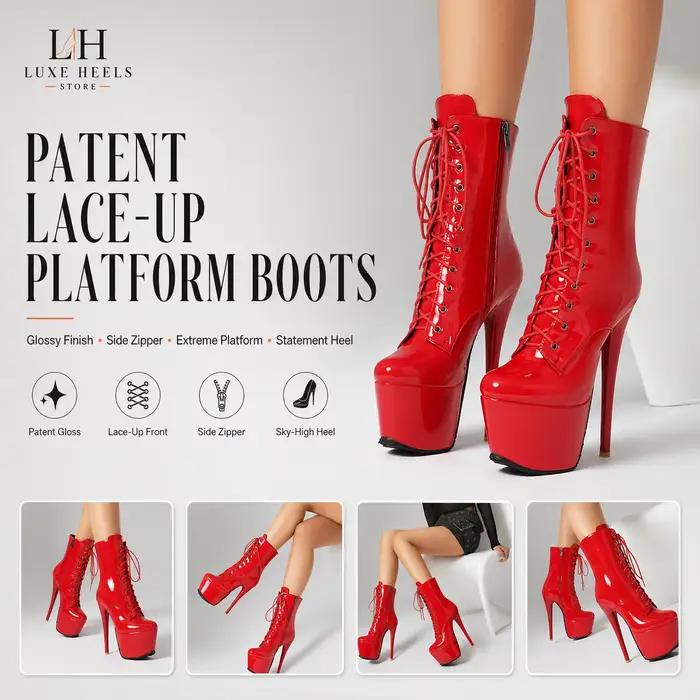 Bottines à plateforme en cuir verni rouge pour femmes