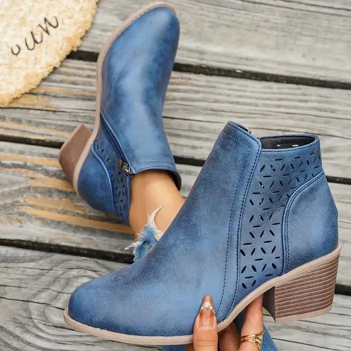 Nouvelles bottes rétro à talons hauts pour femmes bottes décontractées confortables à talons mi-hauts bottes western grandes tailles ocassions spéciales à offrir