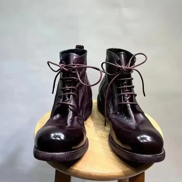 Bottes en cuir rétro lavées pour hommes, chaussures en cuir de cheval faites à la main Goodyear, l'offre elles optiques, taille haute, courtes