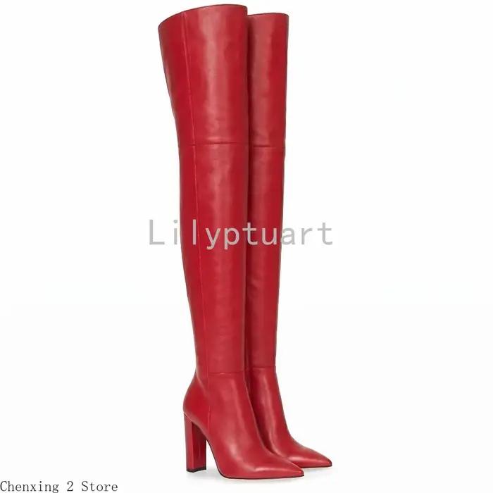 Bottes cuissardes dorées métallisées pour femme, à bout pointu et talon épais, idéales pour les soirées, les défilés, les boîtes de nuit et les spectacles sur scène