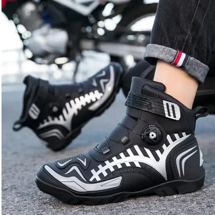 Bottes de Moto Rétro Noires pour Homme, Chaussures de Cyclisme avec Coussretours de Changement de Vitesse, Semelle en Caoutchouc, Degré d'Usure