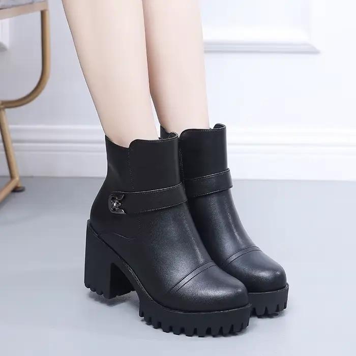 Bottes de moto à talon épais de 8 cm, petite taille 32-43, pour femme, hiver 2026, à talon bloc, en cuir souple, bottines de bureau pour maman