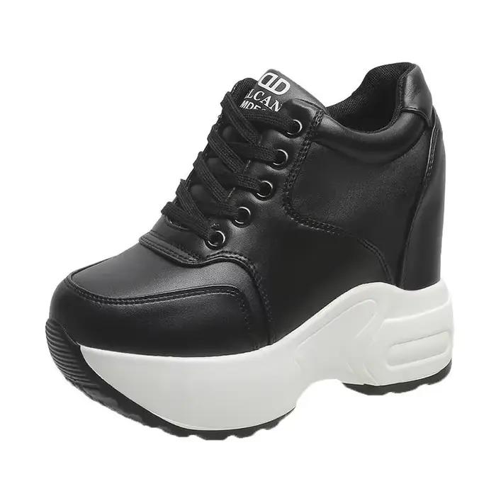 2025 femmes bottines automne cuir grosses chaussures femme plate-forme hauteur augmentée baskets 10CM semelle épaisse compensées bottes blanches