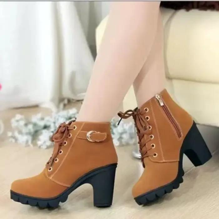 2025 nouveau printemps hiver à la mode polyvalent femmes bottes à lacets à la mode polyvalent dames chaussures confortables talons hauts bottes