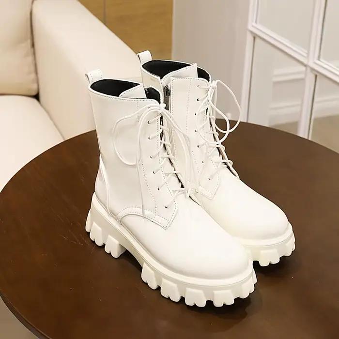 Femmes bottes en cuir verni plate-forme chaussures marque cheville mode
