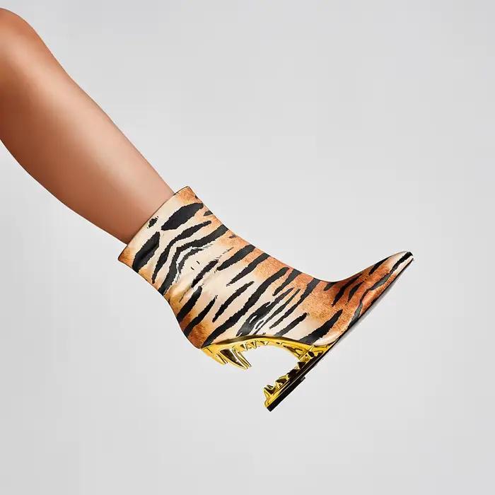 Kaky's nouvelles dents de loup pointues motif léopard talon haut grandes bottes pour femmes bottes courtes bottes occidentales