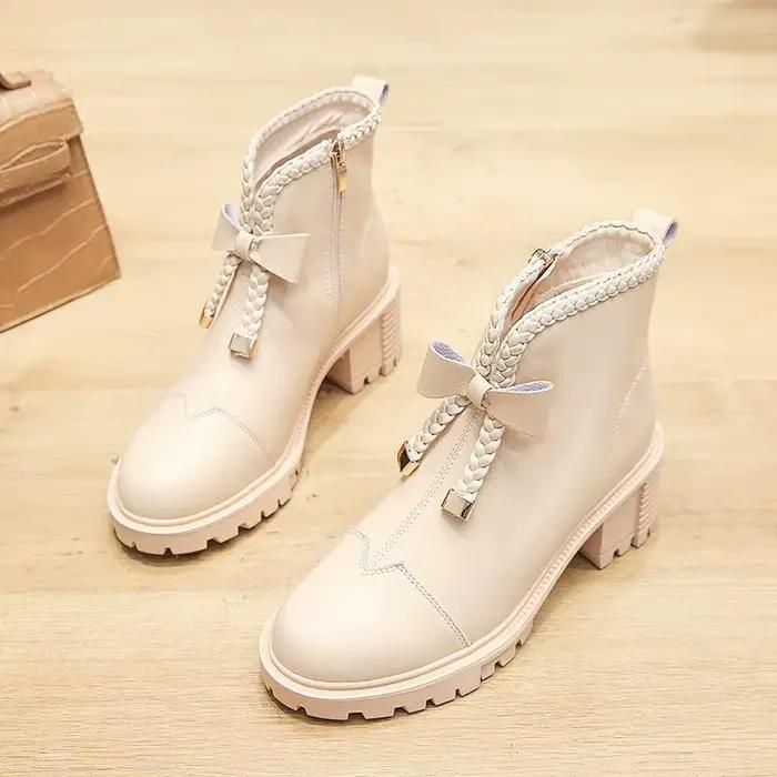 Bottines à talons blancs pour femmes style punk moderne boots courtes bout rond platesforme gothique printemps automne