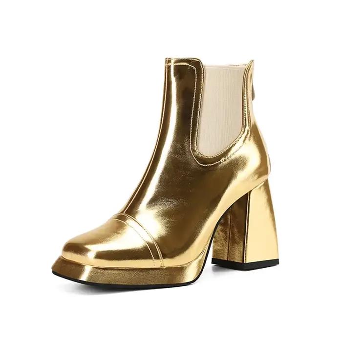 Botas De Mujer bottines femmes élégant rétro automne hiver bout carré talons hauts fermeture éclair plate-forme bottes grande taille 44 45 46 13-16