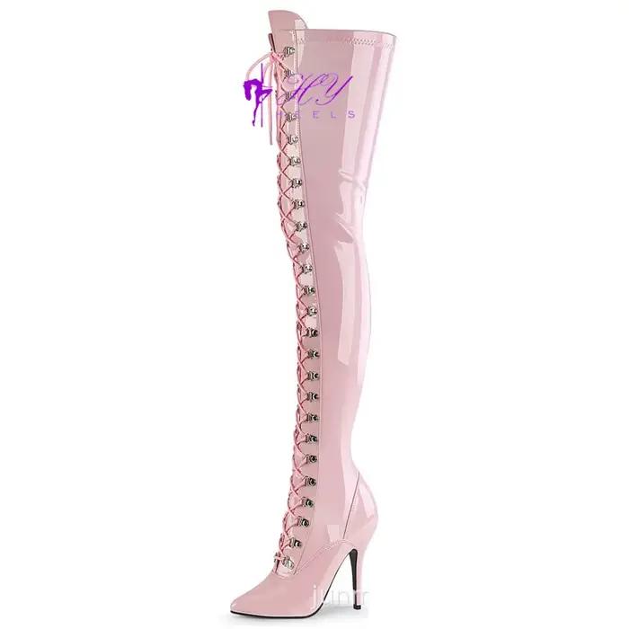 CACA-Cuissardes à talons hauts pour femmes et hommes, Chaussures de poteau, Bottes de cosplay, Parker pointu, Lacets avant, DIY,Big 44,45,46,Dropship, 12cm