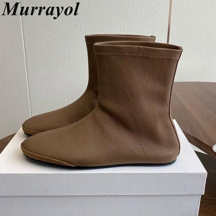 Femmes doux en cuir véritable fond plat bottes courtes bout rond respirant cheville Botas dames automne hiver