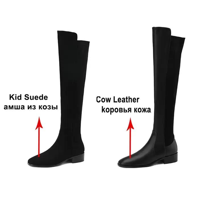 Meotina-Bottes hautes en cuir véritable pour femme, chaussures plates carrées, avec fermeture éclair, style décontracté, à la mode, collection automne hiver, 40