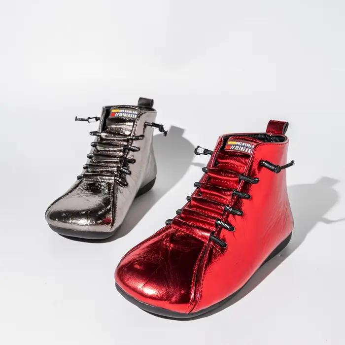 Bottes Courtes en Cuir Verni Antidérapantes pour Femme, Chaussures d'Automne et d'Hiver à Lacets, 2020