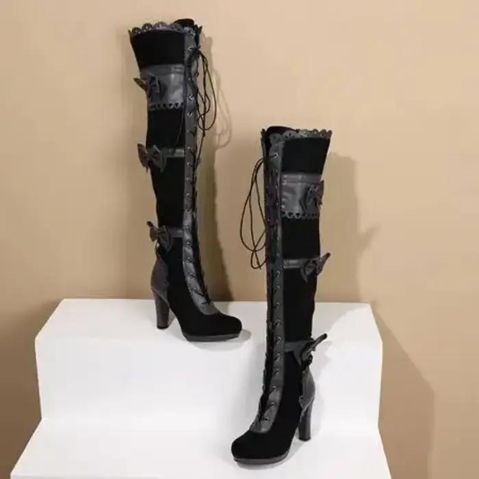 2025 mode femmes bottes Stretch sur le genou Sexy chaussures de fête talons hauts à lacets fermeture éclair