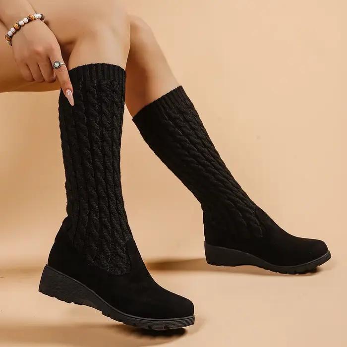 2026New femmes bottes mode décontracté mi-mollet bottes classique sans lacet chaussettes élastiques bottes femmes plate-forme compensée chaussons Botas Mujer