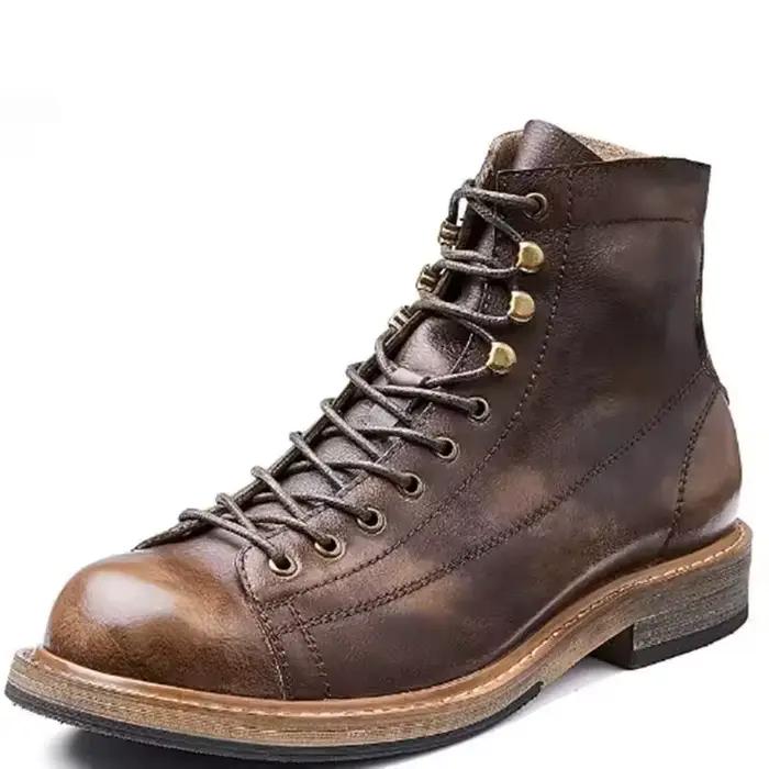 YETTIES Style britannique Rivet en cuir véritable hommes rétro cheville courte équitation bottes équestres hiver en peluche Vintage chaussures