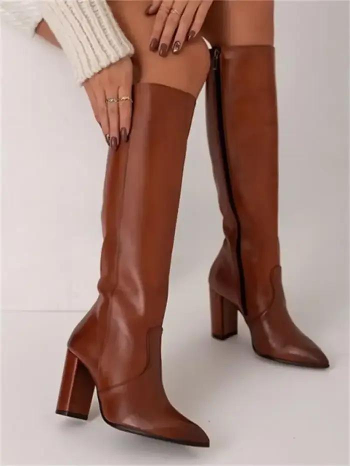 Femmes genou bottes hautes 2024 hiver bout pointu