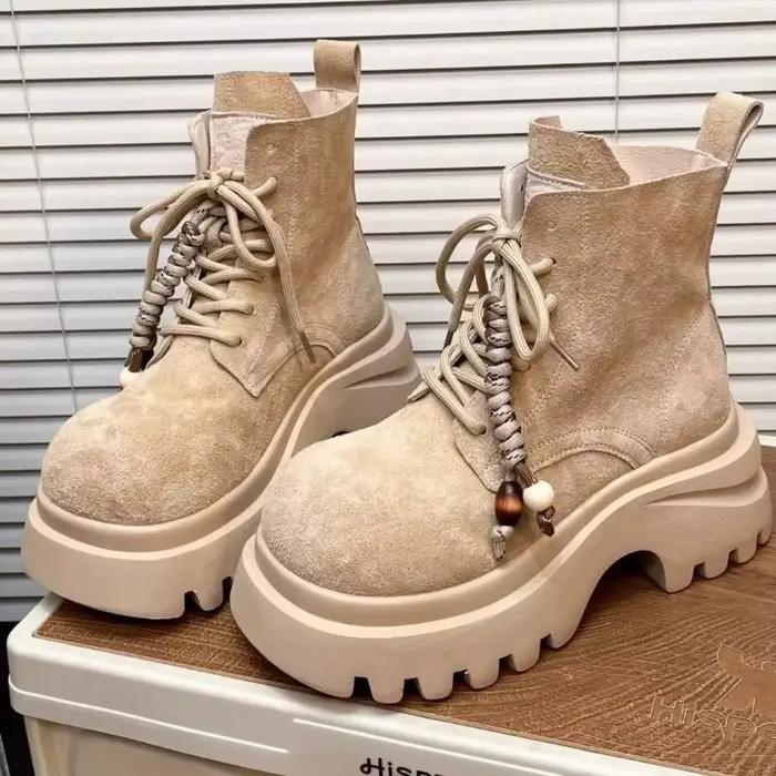 Rétro femmes botte mode en cuir souple plate-forme