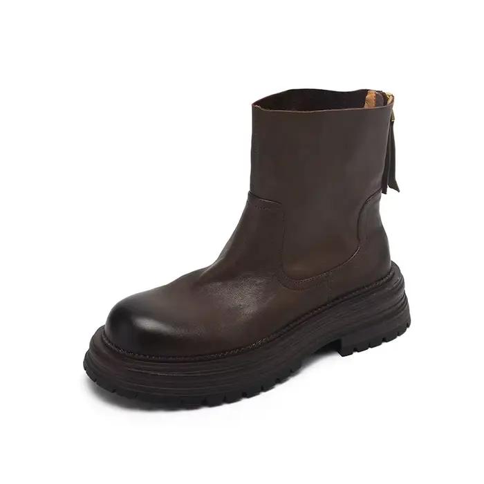 Bottines marron ArdenFurtado pour femmes en cuir de vache, décorées de boucles, style britannique, faites à la main, avec fermeture éclair arrière, pour l'automne et l'hiver.