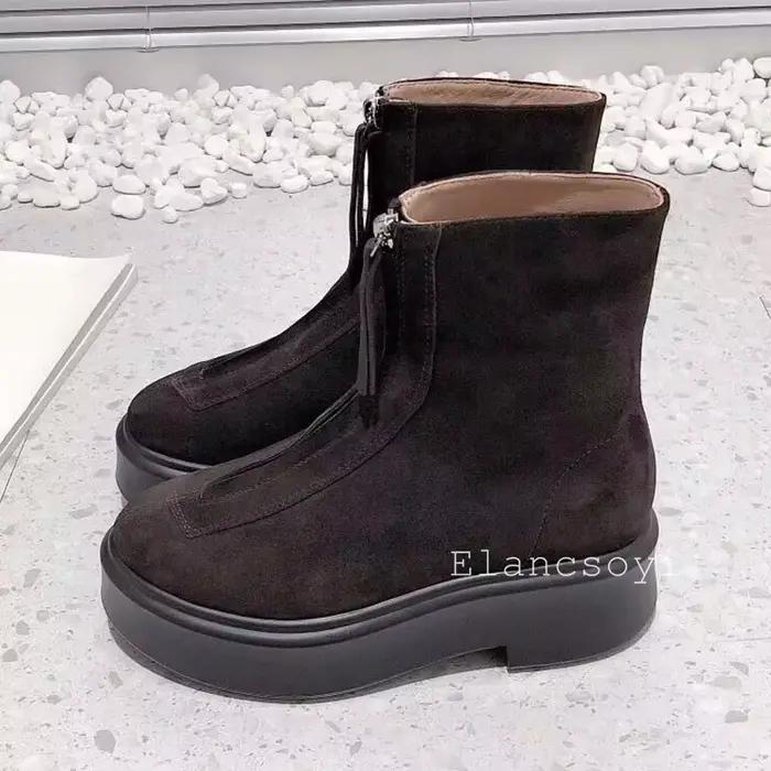 Bottines courtes à semelle plate et épaisse pour femme