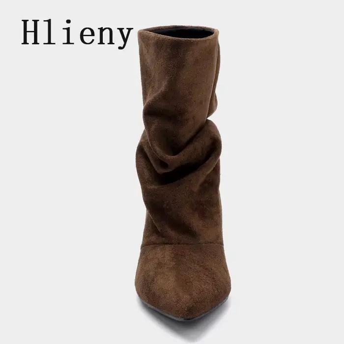 Liyke – chaussures d'hiver plissées en daim pour femmes, bottines à bout pointu et talons fins, marron, rétro, élégantes, de créateur