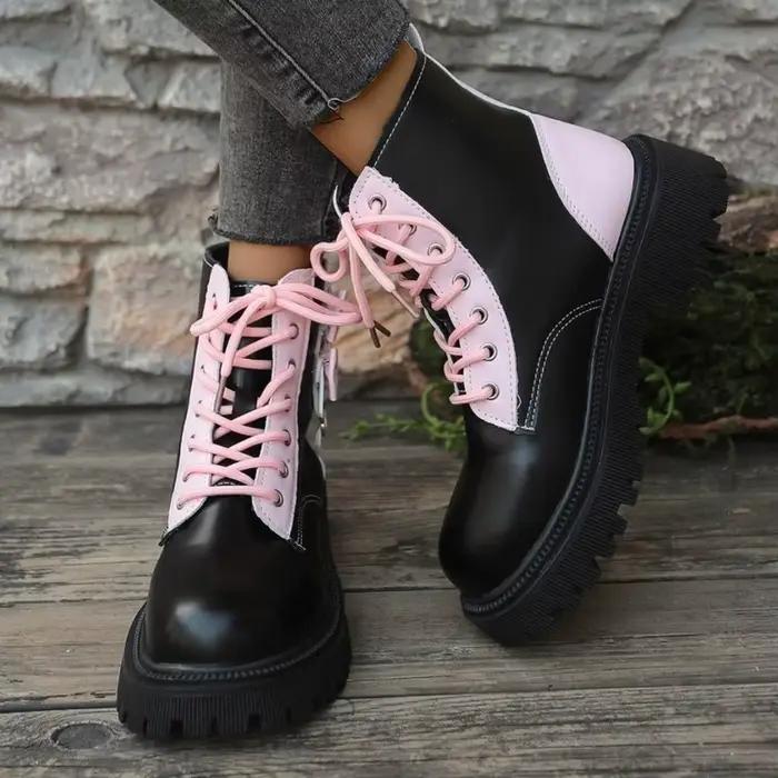 Bottines à lacets pour femme, rose bonbon, avec nœud, multicolores, à semelle épaisse, style Candy Punk, avec décoration métallique, collection automne 2026, taille 42