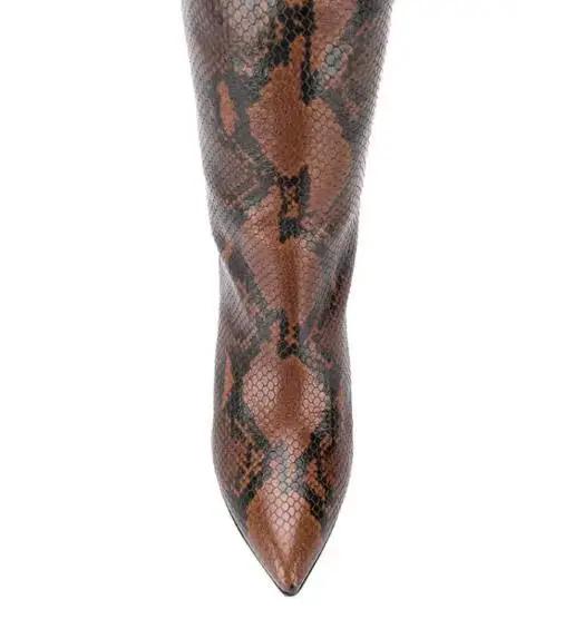 Bottes de chevalier à imprimé Crocodile pour femme, chaussures à talons carrés Python, bout pointu, hautes, jaunes, rouges et noires, nouvelle collection hiver