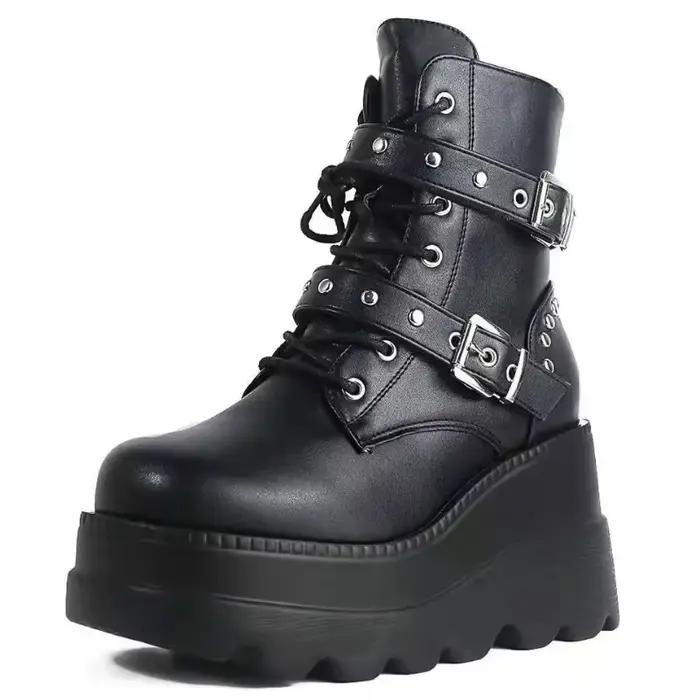Mn-Bottes à Talons Compensés à Plateforme Punk Chic