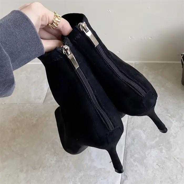 Aneikeh Style de rue bout pointu femmes bottines mode talons fins chaussures à glissière automne hiver Punk Chelsea chaussons courts