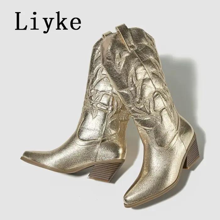 Bottes de Cowboy en Cuir pour Femme Style Occidental Haute Qualité Élégantes à Offrir Occasions Spéciales Hiver Confortables