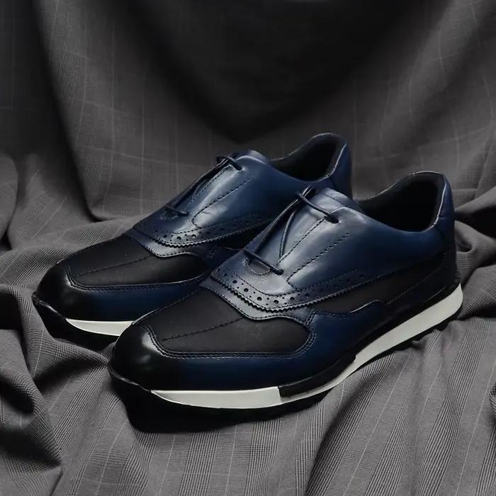 Marque de luxe concepteur hommes baskets en cuir véritable et tissu Patchwork à lacets marron richelieu Oxford