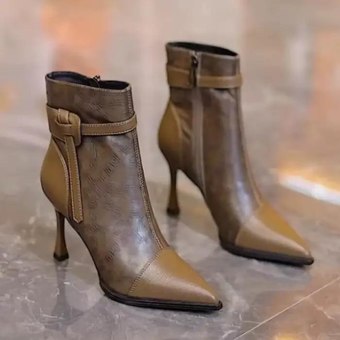 Mode française côté fermeture éclair bout pointu bottes à talons aiguilles automne hiver