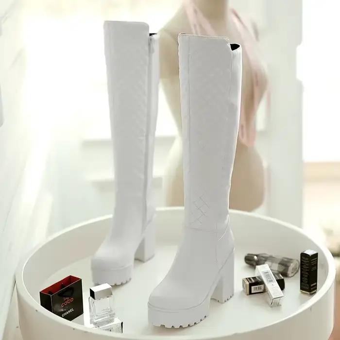 Bottes d'équitation à talons hauts carrés pour femmes, plate-forme optique, bottes hautes au genou pour femmes, bottes Roma, chaussures d'hiver sexy