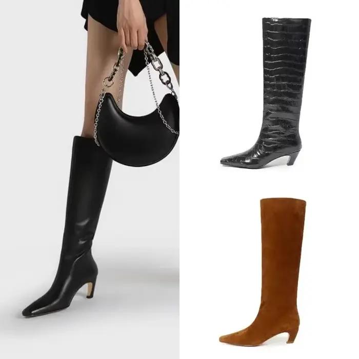Bottes équestres à bout carré et hauteur des genoux pour femmes euro-américaines