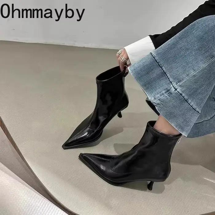 Bottines à talons hauts pour femmes, mode automne-hiver, sexy, à bout pointu, chaussures de soirée, élégantes, fines, modernes, bottes courtes