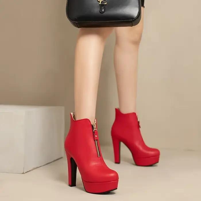 BLXQPYT – bottines sexy à talons hauts pour femmes, avec fermeture éclair sur le devant, en cuir, pour fête de mariage, bottes courtes à plateforme, grande taille 49 50 33-61