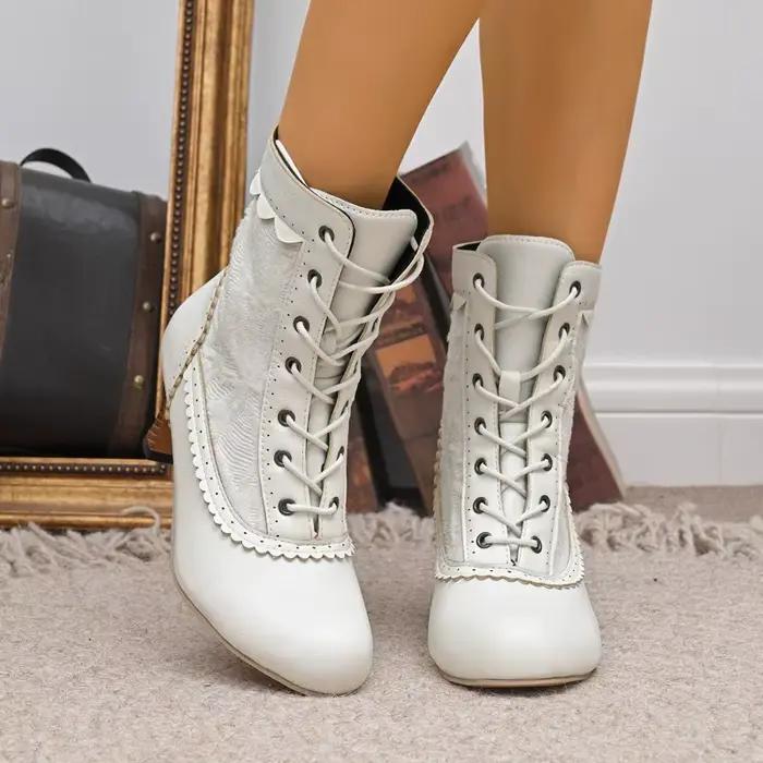 Élégantes bottes dentelées romaines pour femmes, haute saison printemps/automne, talon épais, mi-mollet, mariage et soirées spéciales