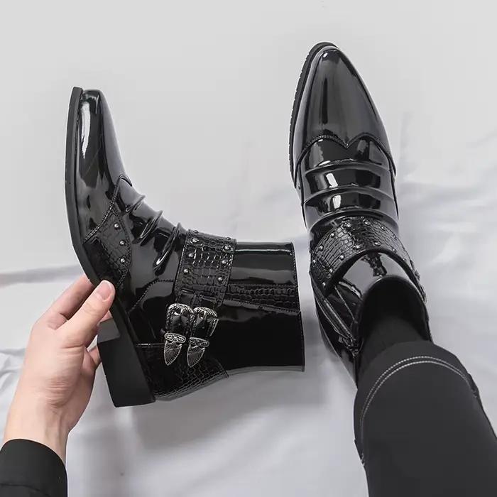 Bottes montantes pour hommes en PU à talon bas