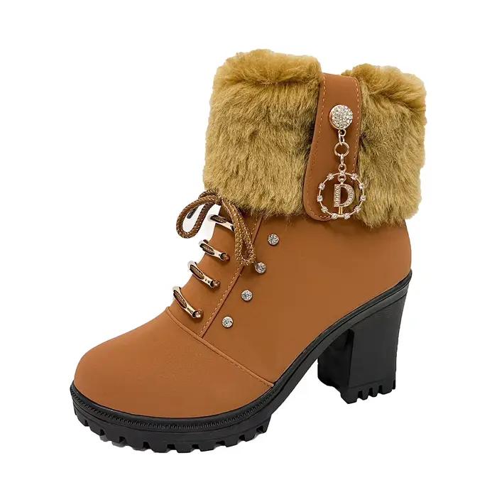 Bottes de cheville en nubuck romaines élégantes pour femmes avec talons carrés et semelles en caoutchouc pour les sorties hivernales et les occasions spéciales