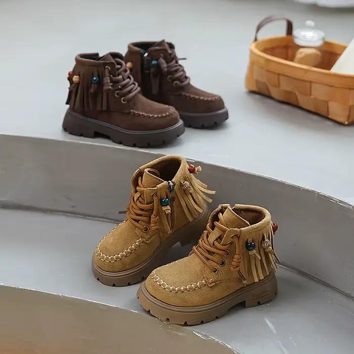 Printemps automne enfants plate-forme bottines rétro gland filles mode bottes école en plein air enfants casual bottes courtes en cuir