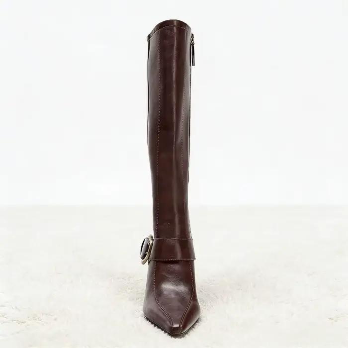 Bottes rétro marron en cuir souple pour femmes