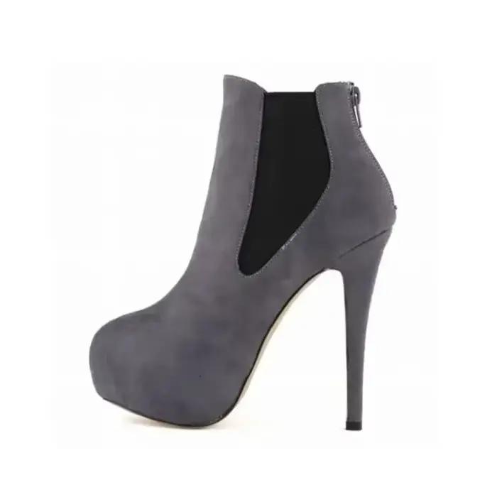 Bottes Courtes à Talons Hauts et Bouts Ronds pour Femme, Chaussures de Soirée Décontractées, Plateforme Sexy, Grande Taille 43, Hiver, Automne, 14cm