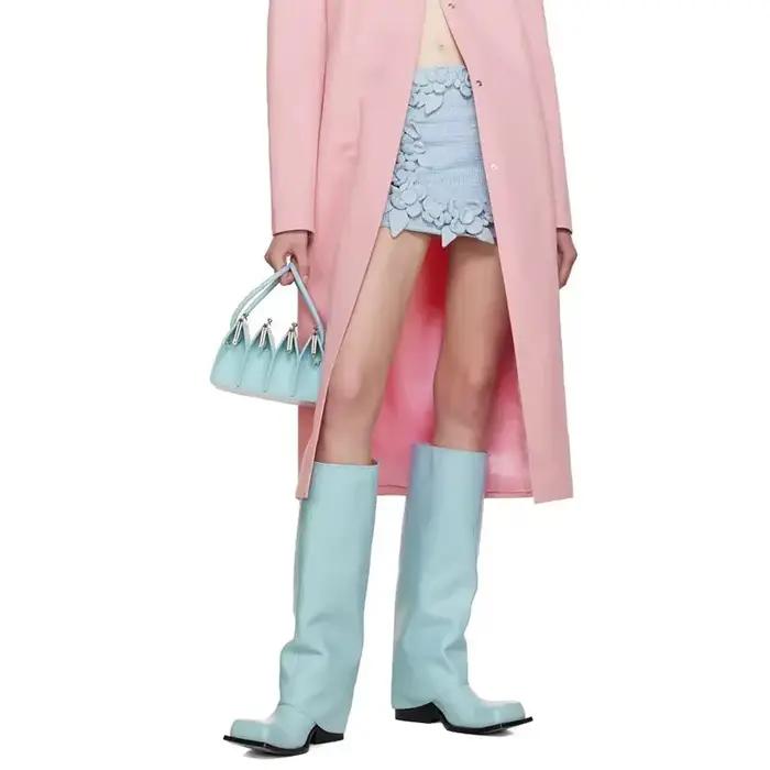 Bottes baril de style tablier en cuir véritable pour femmes