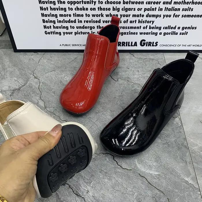 Bottes de neige coordonnantes en cuir verni pour femmes, chaussures plates en peluche, imperméables, chaudes, fourrure, décontractées, hiver, bottes chelsea, occassions spéciales