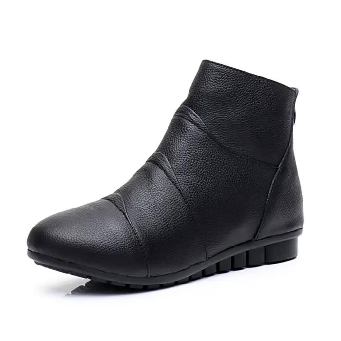 Bottines pour femmes automne et hiver talon plat peau de vache bottes courtes décontracté bottes simples femme coton chaussures femmes
