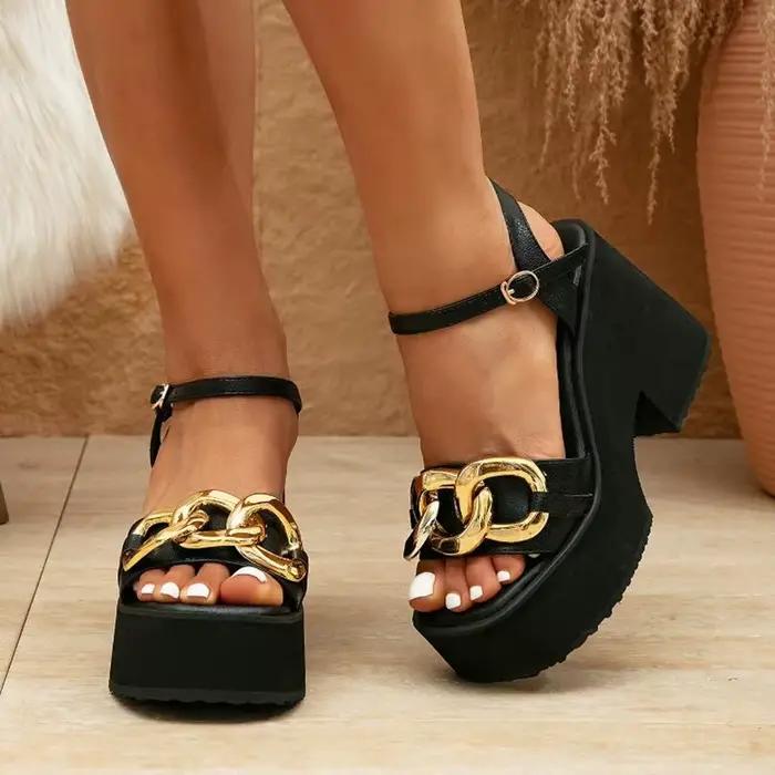 2025 NOUVELLES Chaussures À Plateforme Talons Grossés Pour Femmes Boucle En Métal Gladiateur Sandales Talons Hauts Dames Summe Pantoufle Zapatos De Mujer
